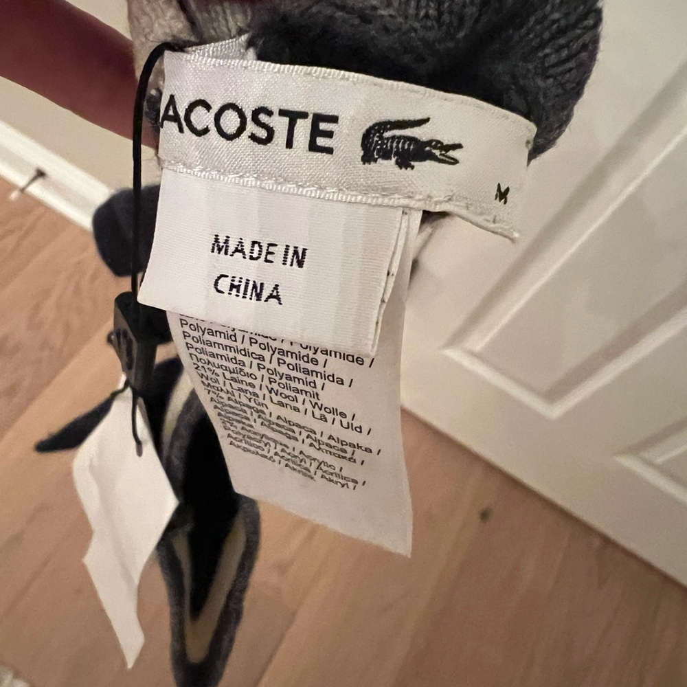 Lacoste Navy stripe wool angora blend Scarf and gloves set unisex nautical - Picture 6 of 7